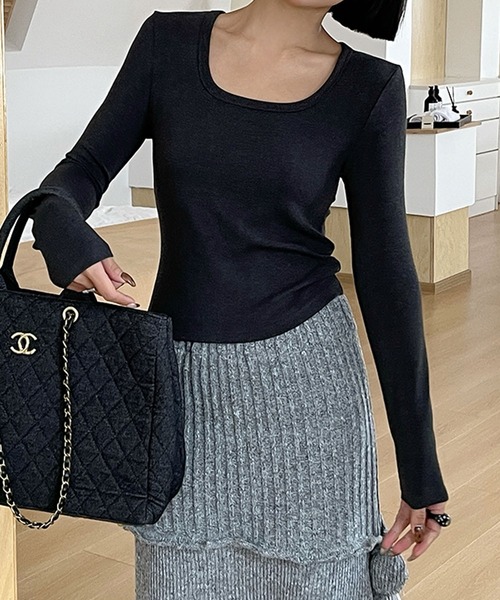 Lace Ladies(レースレディース)の「ソリッドカラー ラウンドネック ベーシック 長袖 カットソー(Tシャツ/カットソー・レディース・アイボリー/ブラック/グレー/ネイビー/ブラウン・FREE)」の15枚目の写真