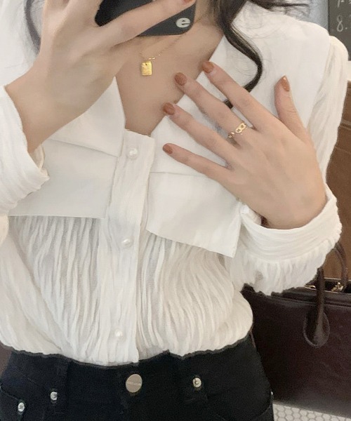 Miniministore(ミニミニストア)の「ビッグカラー ワッシャーブラウス 韓国風(シャツ/ブラウス・レディース・ブラック/ホワイト・FREE)」の8枚目の写真