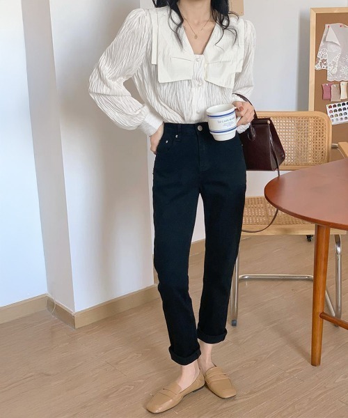 Miniministore(ミニミニストア)の「ビッグカラー ワッシャーブラウス 韓国風(シャツ/ブラウス・レディース・ブラック/ホワイト・FREE)」の10枚目の写真