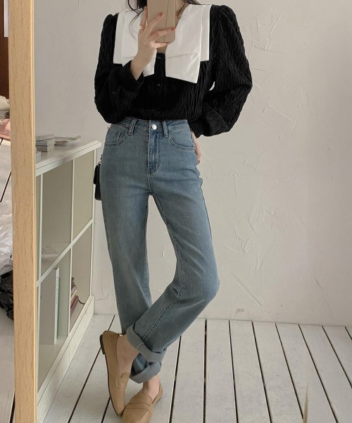 Miniministore(ミニミニストア)の「ビッグカラー ワッシャーブラウス 韓国風(シャツ/ブラウス・レディース・ブラック/ホワイト・FREE)」の13枚目の写真