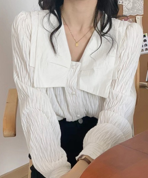 Miniministore(ミニミニストア)の「ビッグカラー ワッシャーブラウス 韓国風(シャツ/ブラウス・レディース・ブラック/ホワイト・FREE)」の15枚目の写真