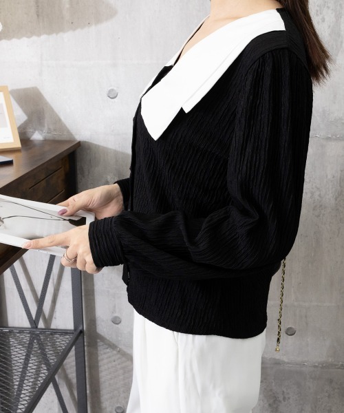Miniministore(ミニミニストア)の「ビッグカラー ワッシャーブラウス 韓国風(シャツ/ブラウス・レディース・ブラック/ホワイト・FREE)」の22枚目の写真
