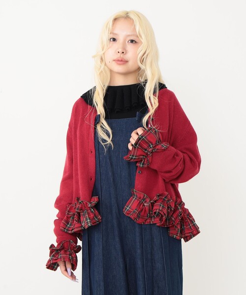 CAROLINA GLASER（カロリナ グレイサー）の「チェックフリルカーディガン（カーディガン/ボレロ・レディース・レッド/グレー・ONE SIZE）」の2枚目の写真