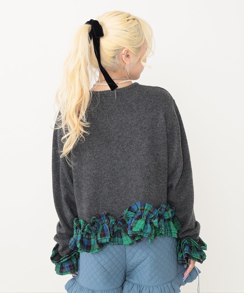 CAROLINA GLASER（カロリナ グレイサー）の「チェックフリルカーディガン（カーディガン/ボレロ・レディース・レッド/グレー・ONE SIZE）」の5枚目の写真