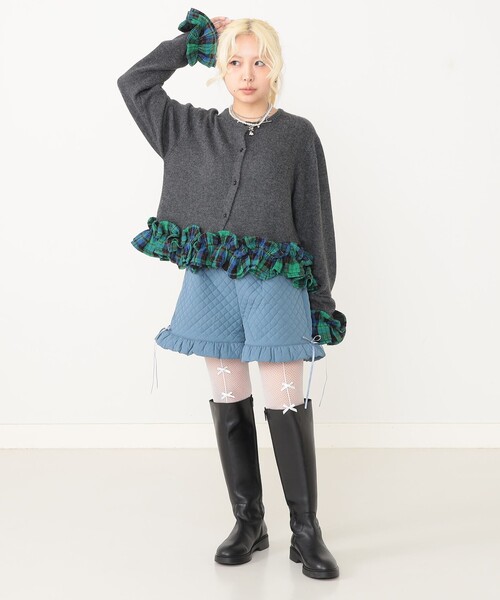 CAROLINA GLASER（カロリナ グレイサー）の「チェックフリルカーディガン（カーディガン/ボレロ・レディース・レッド/グレー・ONE SIZE）」の6枚目の写真