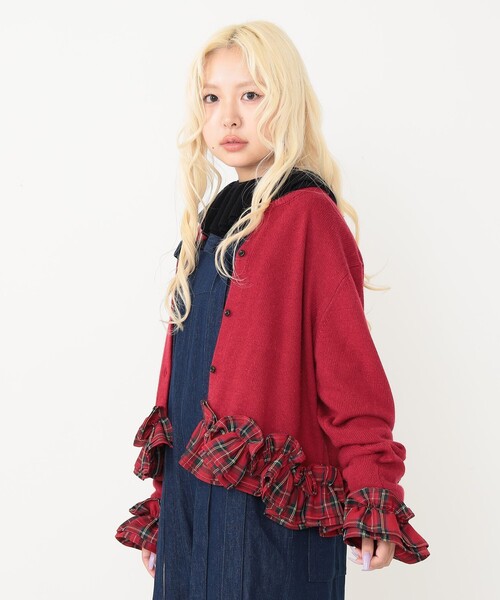 CAROLINA GLASER（カロリナ グレイサー）の「チェックフリルカーディガン（カーディガン/ボレロ・レディース・レッド/グレー・ONE SIZE）」の12枚目の写真