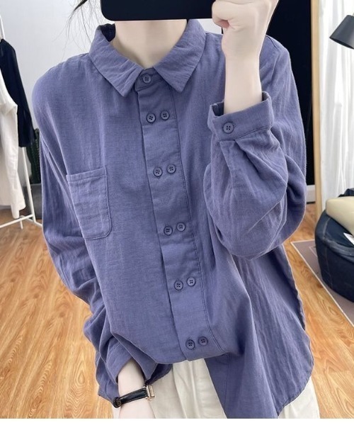 cammie(キャミー)の「ダブルボタンデザインシャツ(シャツ/ブラウス・レディース・パープル/キャメル/ダークグレー・L/M)」の3枚目の写真