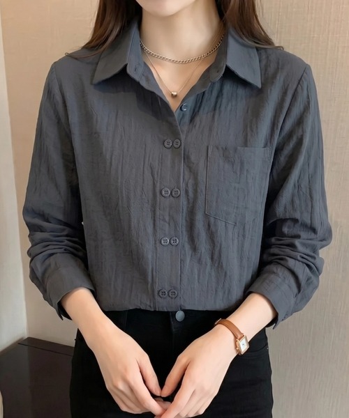 cammie(キャミー)の「ダブルボタンデザインシャツ(シャツ/ブラウス・レディース・パープル/キャメル/ダークグレー・L/M)」の2枚目の写真