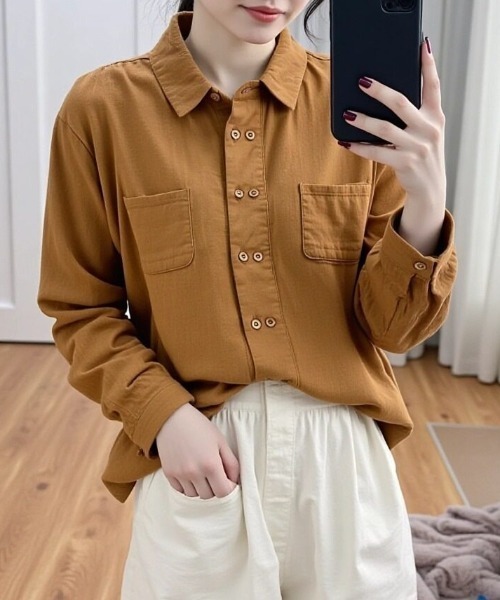 cammie(キャミー)の「ダブルボタンデザインシャツ(シャツ/ブラウス・レディース・パープル/キャメル/ダークグレー・L/M)」の14枚目の写真