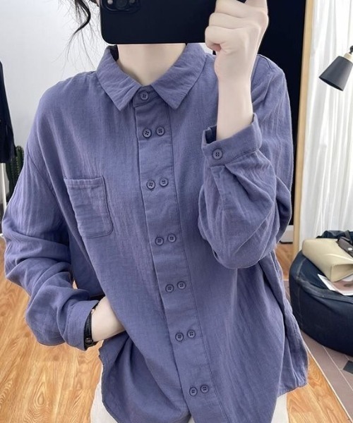 cammie(キャミー)の「ダブルボタンデザインシャツ(シャツ/ブラウス・レディース・パープル/キャメル/ダークグレー・L/M)」の7枚目の写真