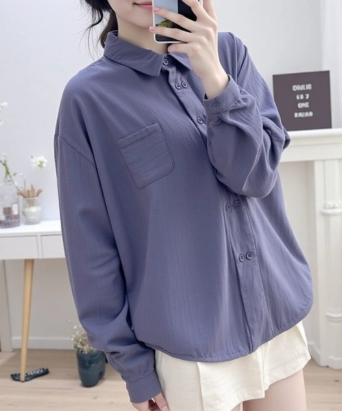 cammie(キャミー)の「ダブルボタンデザインシャツ(シャツ/ブラウス・レディース・パープル/キャメル/ダークグレー・L/M)」の9枚目の写真