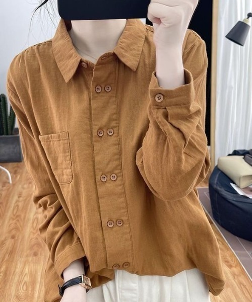 cammie(キャミー)の「ダブルボタンデザインシャツ(シャツ/ブラウス・レディース・パープル/キャメル/ダークグレー・L/M)」の13枚目の写真