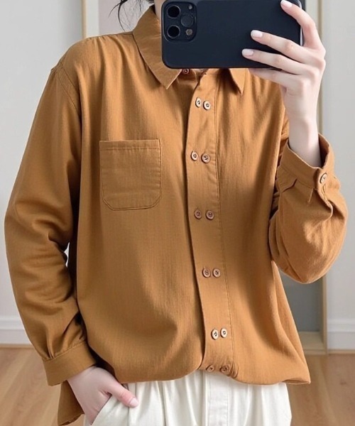cammie(キャミー)の「ダブルボタンデザインシャツ(シャツ/ブラウス・レディース・パープル/キャメル/ダークグレー・L/M)」の11枚目の写真