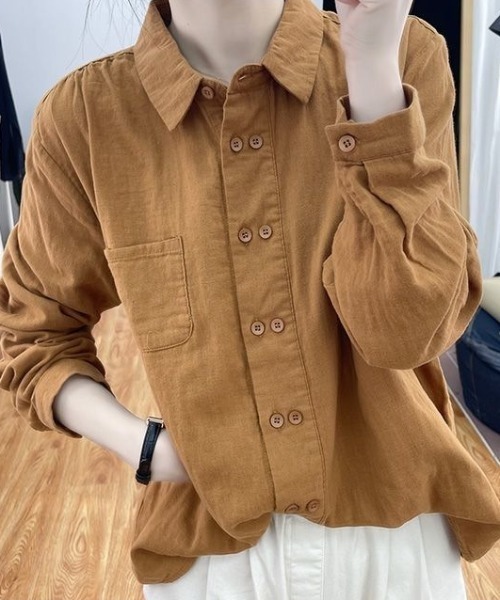 cammie(キャミー)の「ダブルボタンデザインシャツ(シャツ/ブラウス・レディース・パープル/キャメル/ダークグレー・L/M)」の12枚目の写真