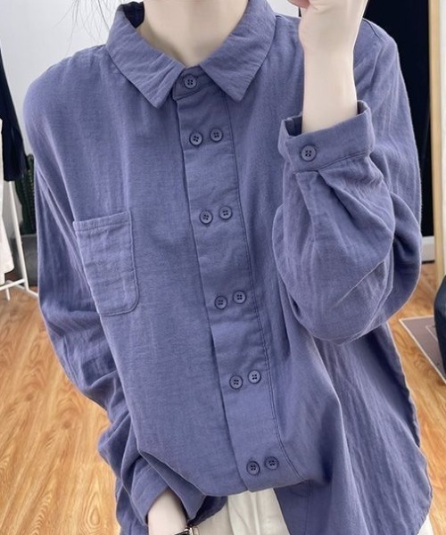 cammie(キャミー)の「ダブルボタンデザインシャツ(シャツ/ブラウス・レディース・パープル/キャメル/ダークグレー・L/M)」の8枚目の写真