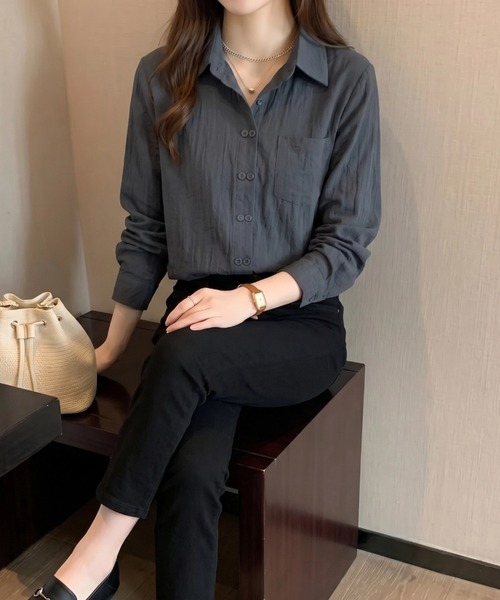 cammie(キャミー)の「ダブルボタンデザインシャツ(シャツ/ブラウス・レディース・パープル/キャメル/ダークグレー・L/M)」の15枚目の写真