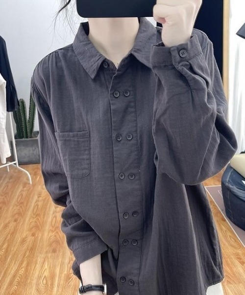 cammie(キャミー)の「ダブルボタンデザインシャツ(シャツ/ブラウス・レディース・パープル/キャメル/ダークグレー・L/M)」の18枚目の写真
