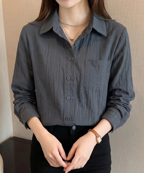 cammie(キャミー)の「ダブルボタンデザインシャツ(シャツ/ブラウス・レディース・パープル/キャメル/ダークグレー・L/M)」の17枚目の写真