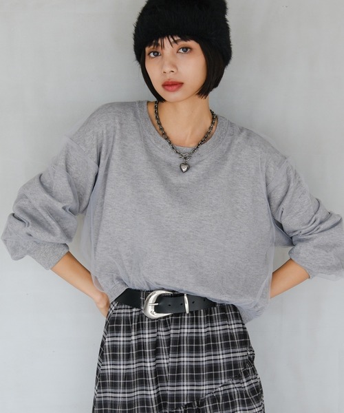 PAGEBOY(ページボーイ)の「チュールドッキングニットプルオーバー(Tシャツ/カットソー・レディース・グレー/オフホワイト/ブラック・FREE)」の3枚目の写真