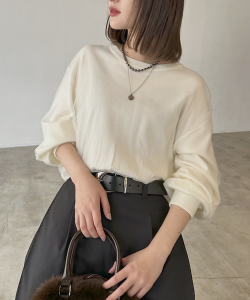 PAGEBOY(ページボーイ)の「チュールドッキングニットプルオーバー(Tシャツ/カットソー・レディース・グレー/オフホワイト/ブラック・FREE)」の2枚目の写真