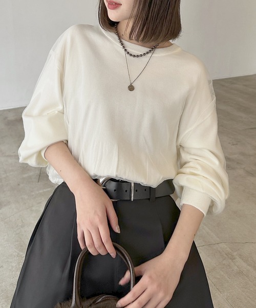 PAGEBOY(ページボーイ)の「チュールドッキングニットプルオーバー(Tシャツ/カットソー・レディース・グレー/オフホワイト/ブラック・FREE)」の22枚目の写真