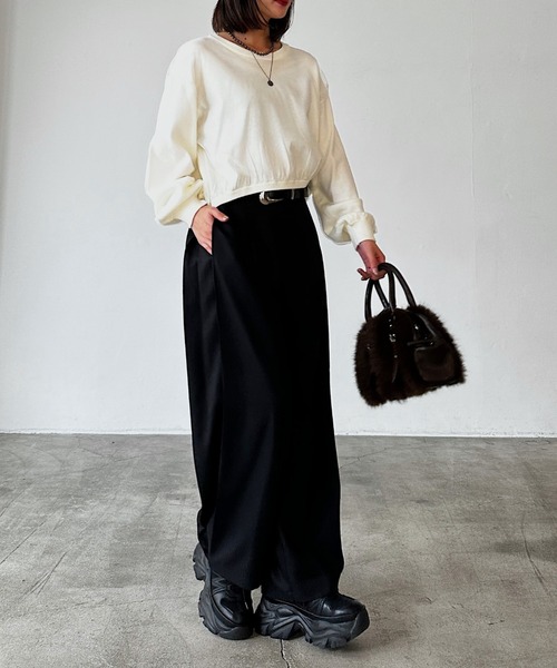 PAGEBOY(ページボーイ)の「チュールドッキングニットプルオーバー(Tシャツ/カットソー・レディース・グレー/オフホワイト/ブラック・FREE)」の18枚目の写真