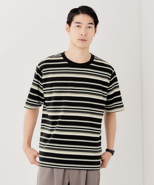 THE SHOP TK (ザ ショップ ティーケー )の「マルチボーダープルオーバー S/S(Tシャツ/カットソー・メンズ・ブラック系2/ダークブラウン系2・02/03/04)」の1枚目の写真