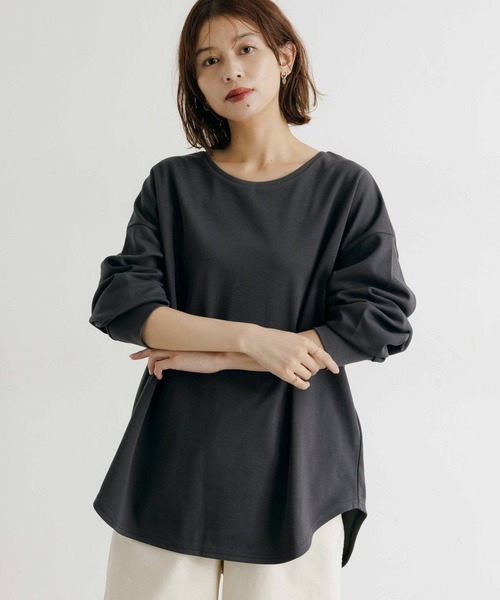 セール】ダブルフェイス裾ラウンドプルオーバー（Tシャツ/カットソー