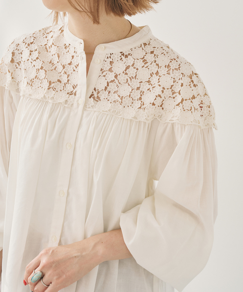 【美品】25SSスピックアンドスパン レースブラウス レースコンビスタンドカラーブラウス（シャツ/ブラウス）｜Spick