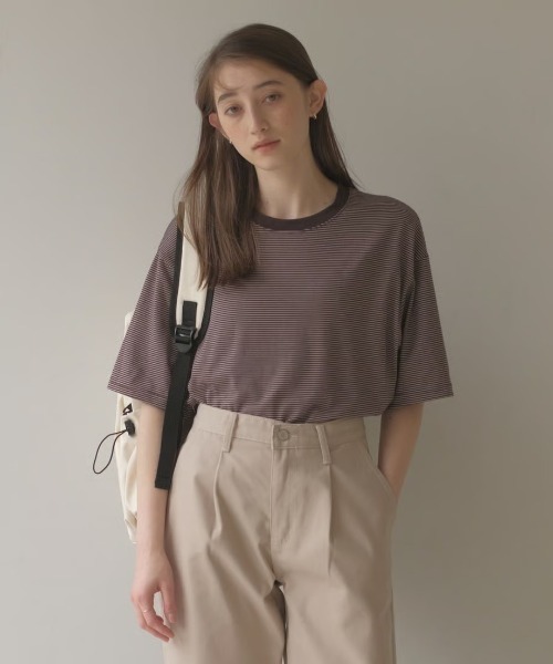KALENO（カレノ）の「unisex / half border T（Tシャツ/カットソー・レディース・ブラウン/ベージュ/ブラック・FREE）」の3枚目の写真