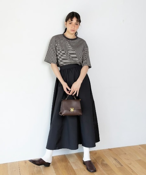 KALENO（カレノ）の「unisex / half border T（Tシャツ/カットソー・レディース・ブラウン/ベージュ/ブラック・FREE）」の6枚目の写真