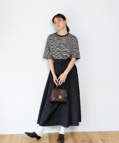 KALENO（カレノ）の「unisex / half border T（Tシャツ/カットソー・レディース・ブラウン/ベージュ/ブラック・FREE）」の7枚目の写真