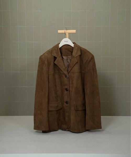 lawgy（ラウジー）の「line switching brushed tailored jacket / ラインスイッチングブラッシュドテーラードジャケット（テーラードジャケット・レディース・ベージュ/ブラウン・FREE）」の2枚目の写真