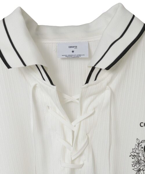CONVERSE TOKYO（コンバーストウキョウ）の「LACE-UP COLLAR SOCCER LONGSLEEVE TEE（Tシャツ/カットソー・レディース・ホワイト/ブラック・SMALL/MEDIUM）」の9枚目の写真