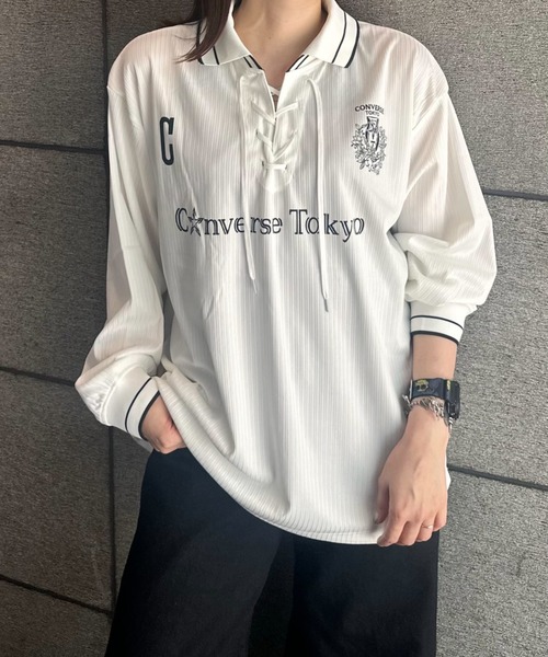CONVERSE TOKYO（コンバーストウキョウ）の「LACE-UP COLLAR SOCCER LONGSLEEVE TEE（Tシャツ/カットソー・レディース・ホワイト/ブラック・SMALL/MEDIUM）」の15枚目の写真