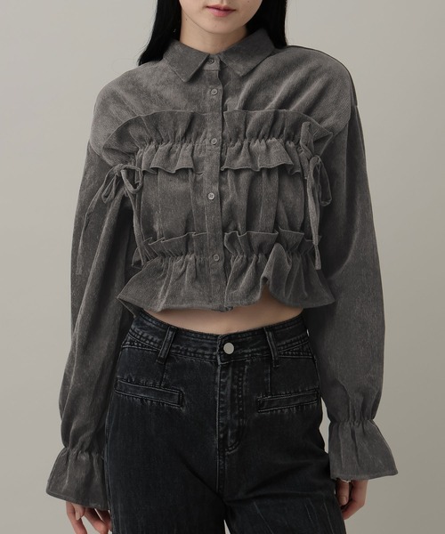 3.3 Field Trip (3.3フィールドトリップ)の「3.3 Field Trip/コーデュロイフリルブラウス(シャツ/ブラウス・レディース・チャコール/アイボリー/ブルー・FREE)」の2枚目の写真