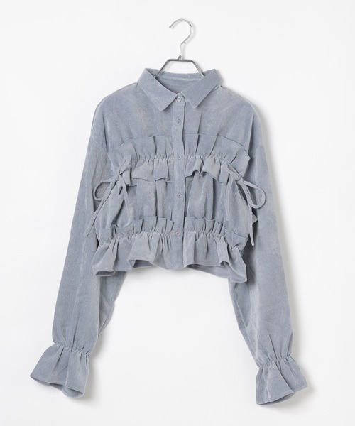 3.3 Field Trip (3.3フィールドトリップ)の「3.3 Field Trip/コーデュロイフリルブラウス(シャツ/ブラウス・レディース・チャコール/アイボリー/ブルー・FREE)」の13枚目の写真
