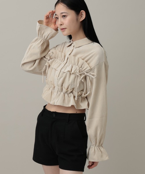 3.3 Field Trip (3.3フィールドトリップ)の「3.3 Field Trip/コーデュロイフリルブラウス(シャツ/ブラウス・レディース・チャコール/アイボリー/ブルー・FREE)」の19枚目の写真