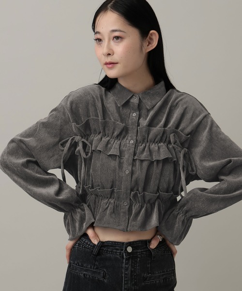 3.3 Field Trip (3.3フィールドトリップ)の「3.3 Field Trip/コーデュロイフリルブラウス(シャツ/ブラウス・レディース・チャコール/アイボリー/ブルー・FREE)」の22枚目の写真