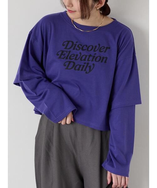 Te chichi TERRASSE(テチチテラス)の「フェイクレイヤードプリントTシャツ(Tシャツ/カットソー・レディース・パープル/チャコールグレー/キナリ・F)」の3枚目の写真