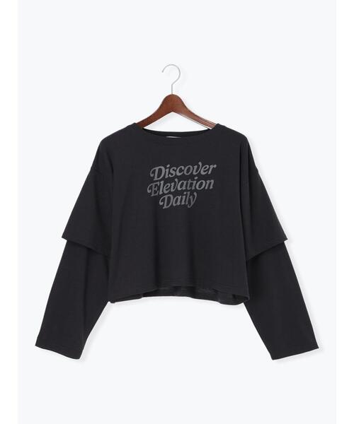 Te chichi TERRASSE(テチチテラス)の「フェイクレイヤードプリントTシャツ(Tシャツ/カットソー・レディース・パープル/チャコールグレー/キナリ・F)」の1枚目の写真