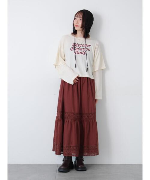 Te chichi TERRASSE(テチチテラス)の「フェイクレイヤードプリントTシャツ(Tシャツ/カットソー・レディース・パープル/チャコールグレー/キナリ・F)」の17枚目の写真