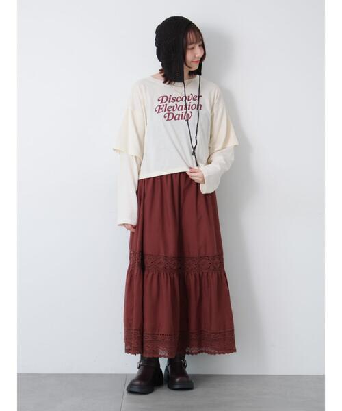 Te chichi TERRASSE(テチチテラス)の「フェイクレイヤードプリントTシャツ(Tシャツ/カットソー・レディース・パープル/チャコールグレー/キナリ・F)」の16枚目の写真