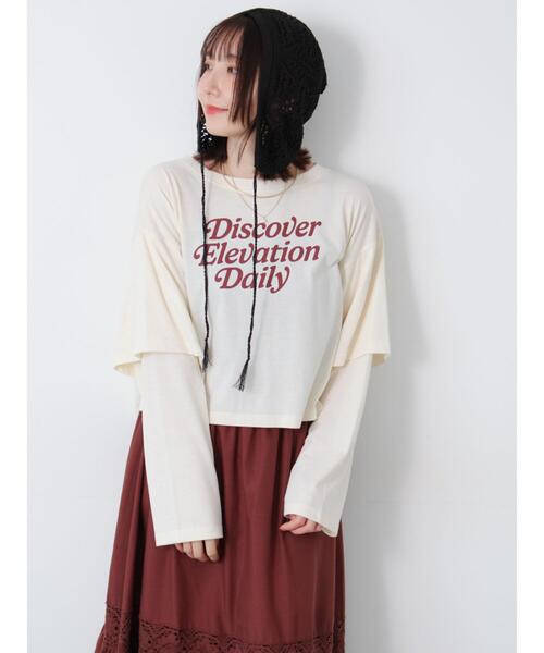Te chichi TERRASSE(テチチテラス)の「フェイクレイヤードプリントTシャツ(Tシャツ/カットソー・レディース・パープル/チャコールグレー/キナリ・F)」の15枚目の写真