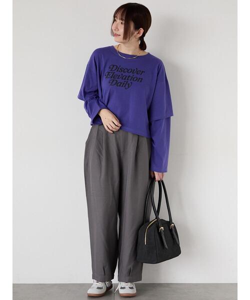 Te chichi TERRASSE(テチチテラス)の「フェイクレイヤードプリントTシャツ(Tシャツ/カットソー・レディース・パープル/チャコールグレー/キナリ・F)」の14枚目の写真