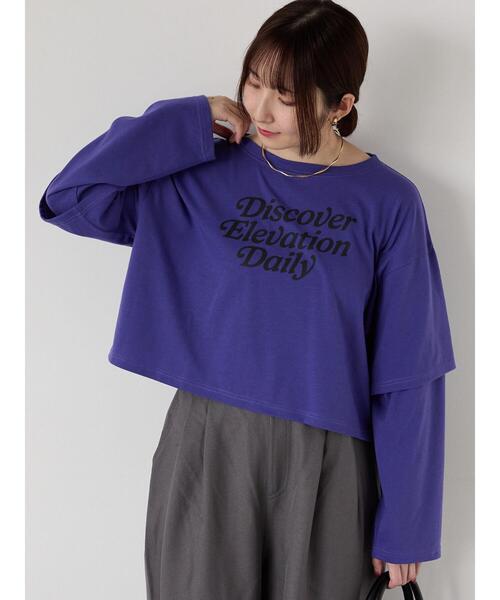 Te chichi TERRASSE(テチチテラス)の「フェイクレイヤードプリントTシャツ(Tシャツ/カットソー・レディース・パープル/チャコールグレー/キナリ・F)」の12枚目の写真