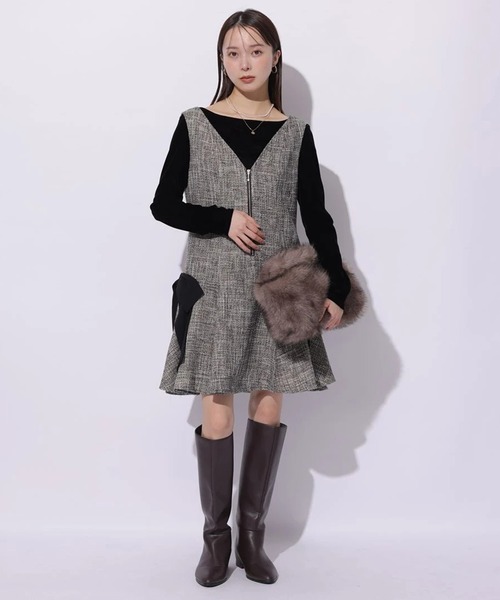 Mystrada(マイストラーダ)の「サイドリボンミニジャンスカ(ワンピース・レディース・ブラックミックス・36/38)」の2枚目の写真