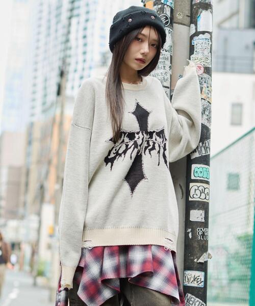 セール】WEGO/【25年秋冬新作】ダメージジャガードプルオーバー