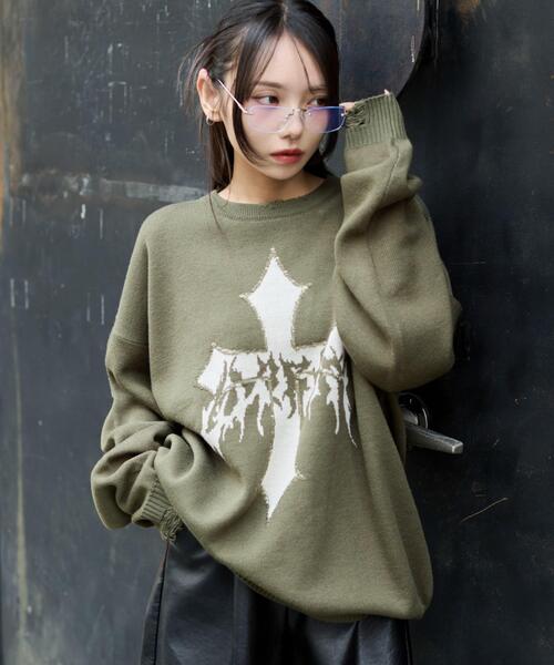 WEGO(ウィゴー)の「WEGO/ダメージジャガードプルオーバー(ニット/セーター・メンズ・オフホワイト/カーキ/ブラック・MEDIUM/LARGE)」の14枚目の写真