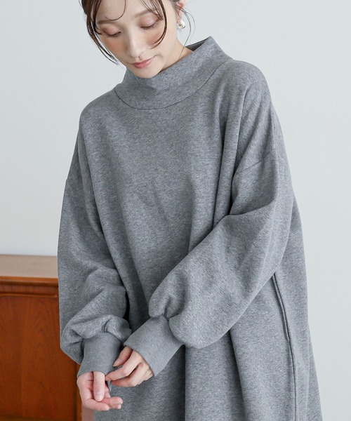 n'OrLABEL（ノアールレーベル）の「裏起毛ハイネックチュニックスウェット（スウェット・レディース・杢グレー/ブラック・FREE）」の3枚目の写真